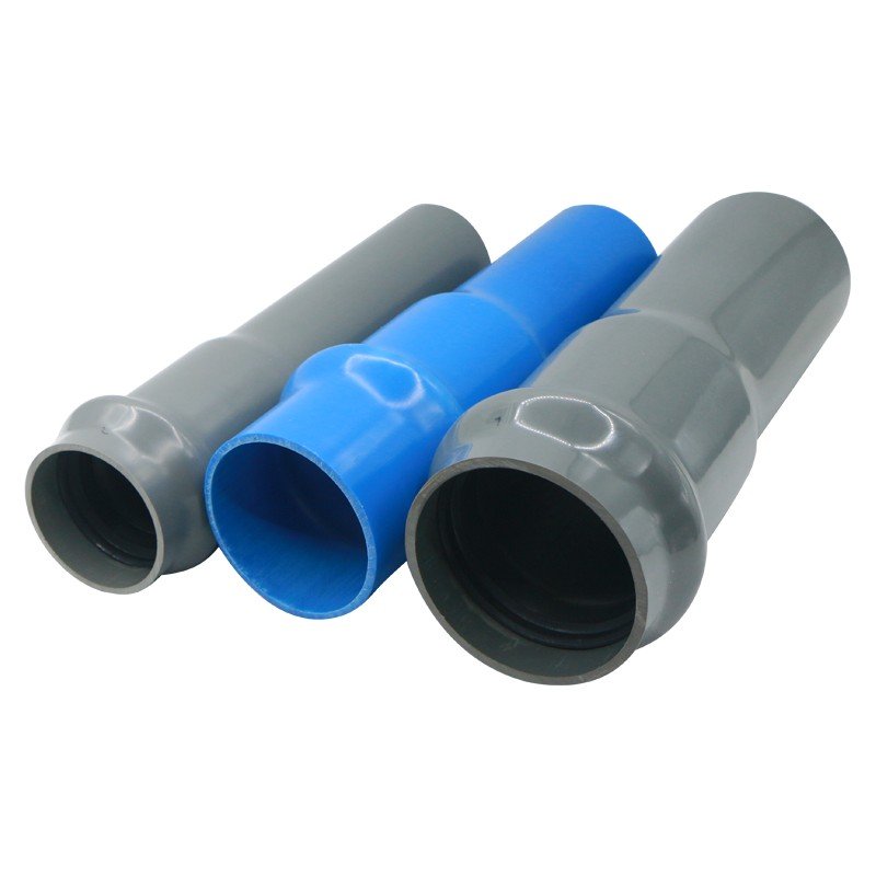 Blue U-PVC pressure pipes with socket ends — Varahi Flow Master